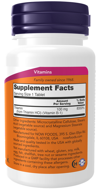 Now Foods Vitamin B-1 100 mg – tabella valori in etichetta