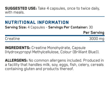Applied Nutrition Creatine 3000 120 capsule – valori nutrizionali