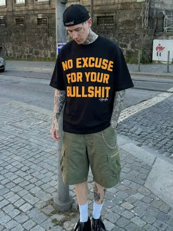 T-Shirt Nera 200gr Oversize Cotone Made in Italy No Excuse