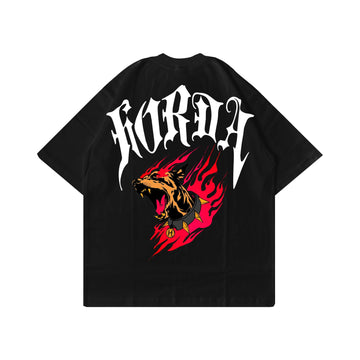 T-shirt Nera Boxy Fit Gotic Flame 100% Cotone 200g Made in Italy