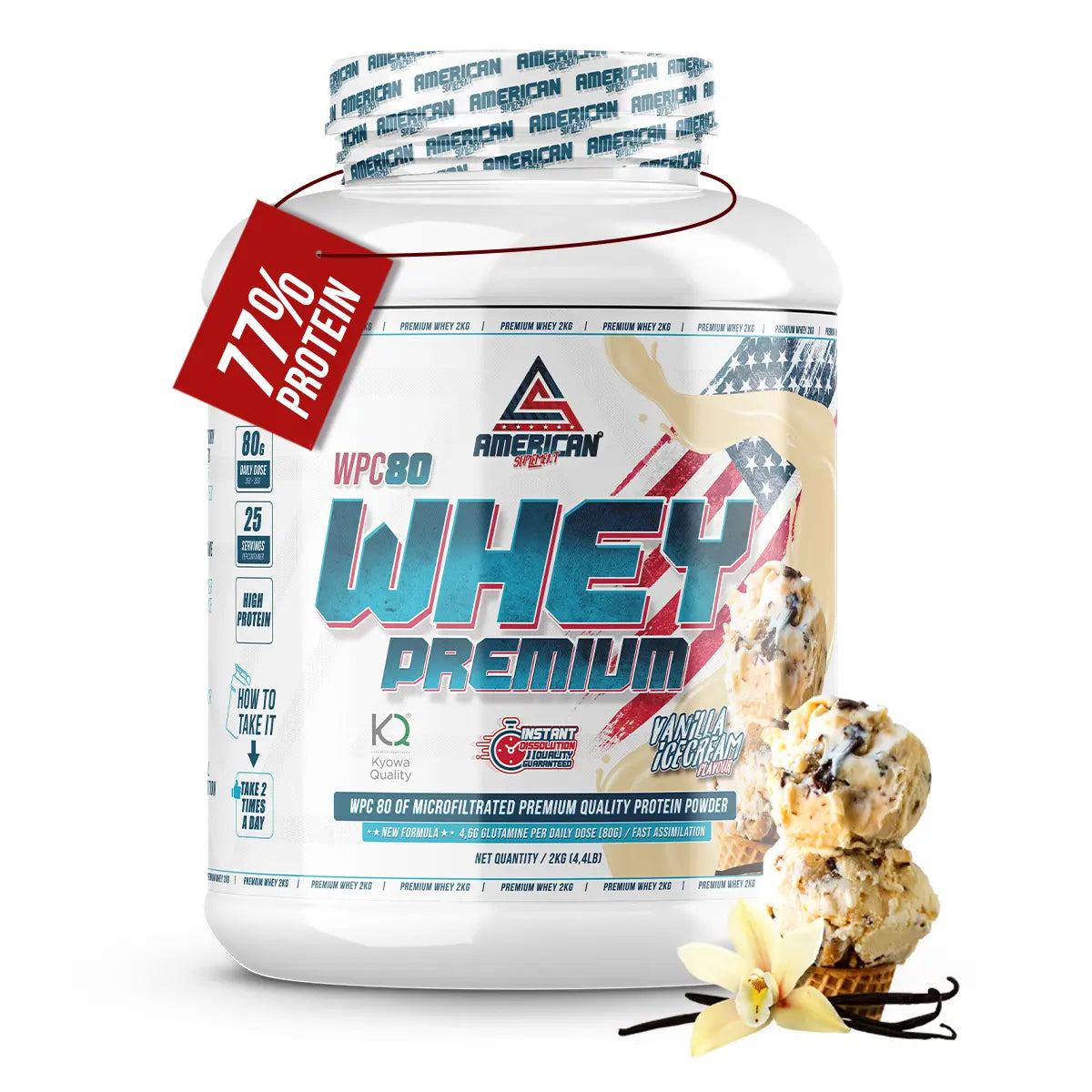 American Suplement Premium Whey Protein WPC80 2 kg – gusto Vaniglia
