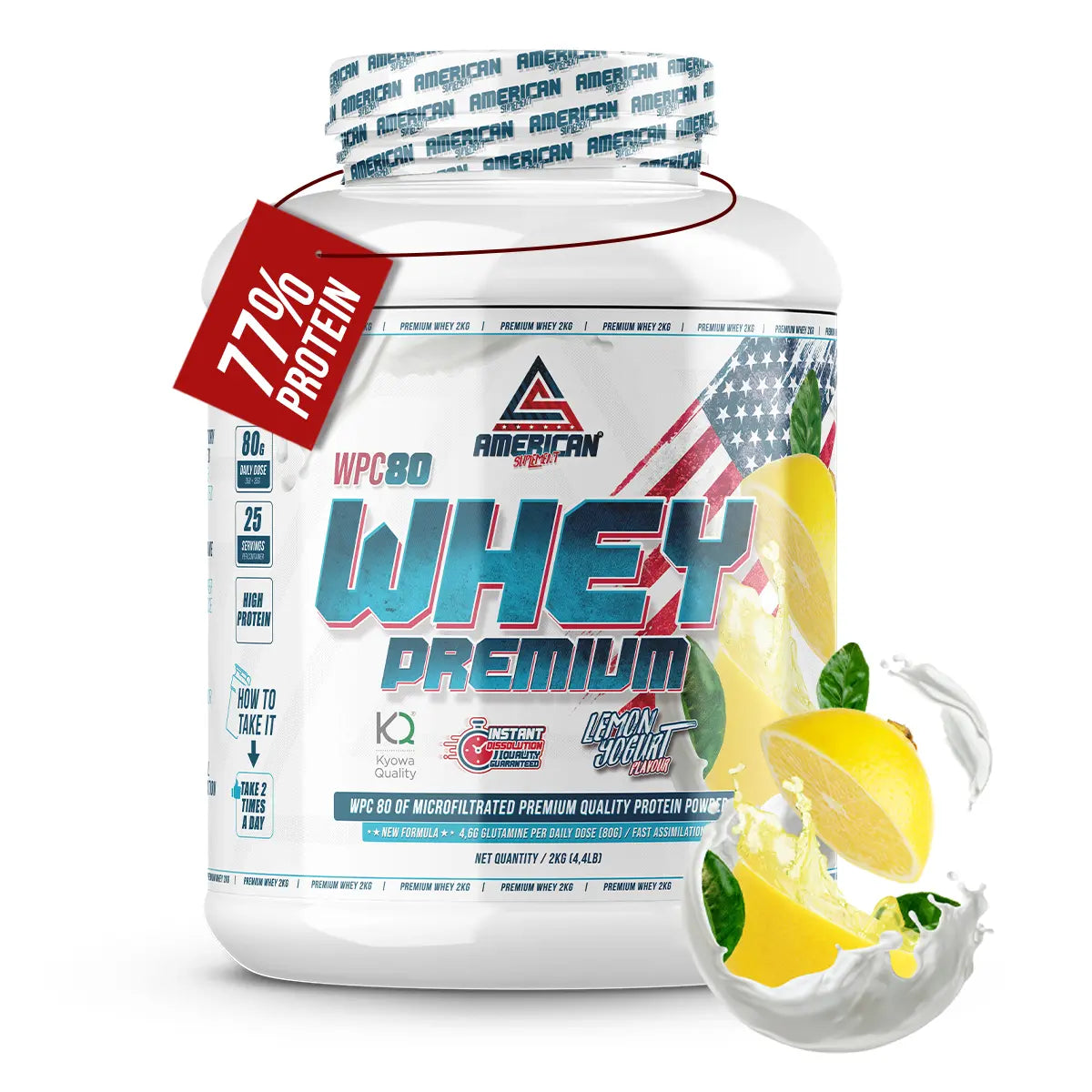 American Suplement Premium Whey Protein WPC80 2 kg – gusto Yogurt al limone
