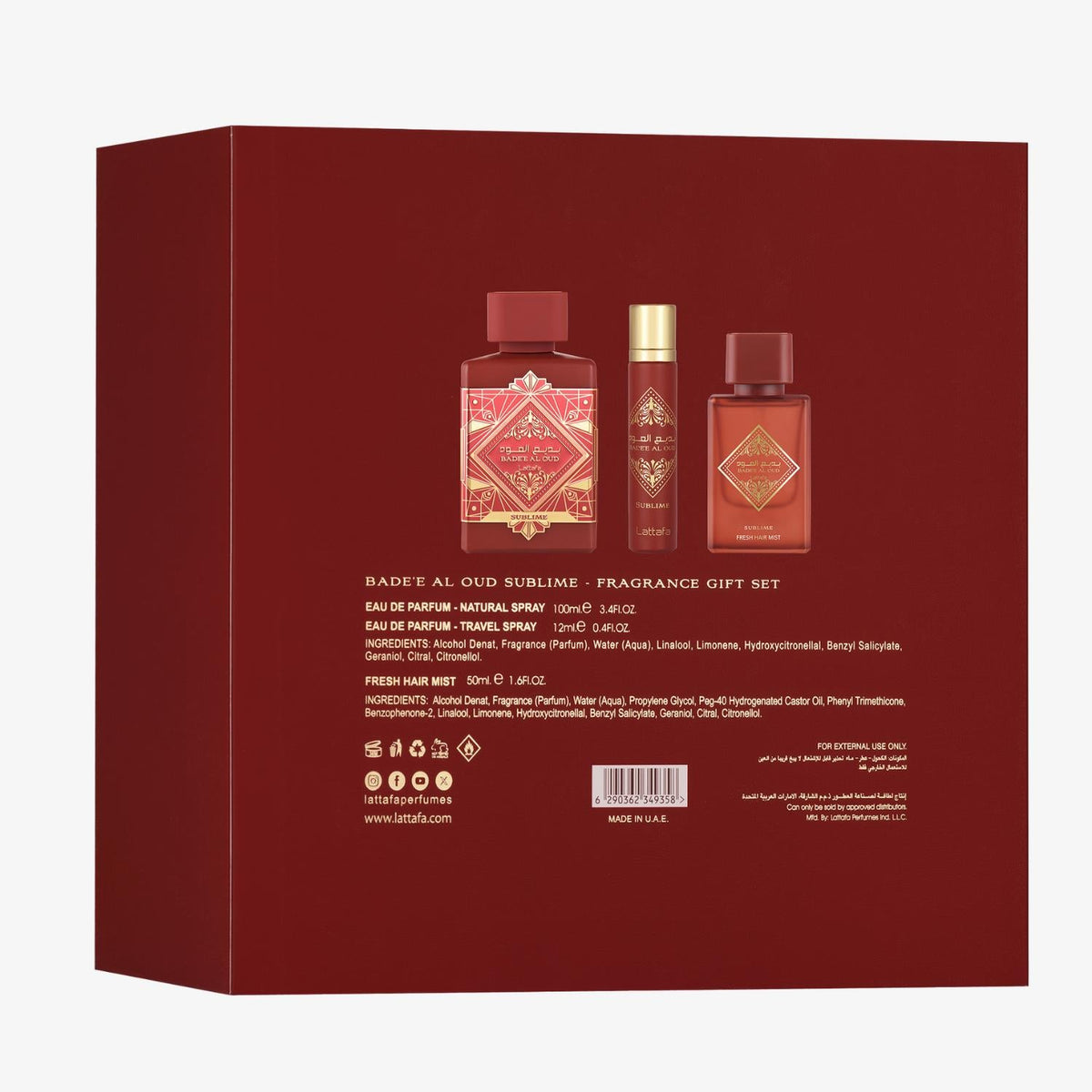 Lattafa Bade'e Al Oud Sublime cofanetto EDP 100 ml + 12 ml + hair mist 50 ml – profumo arabo unisex