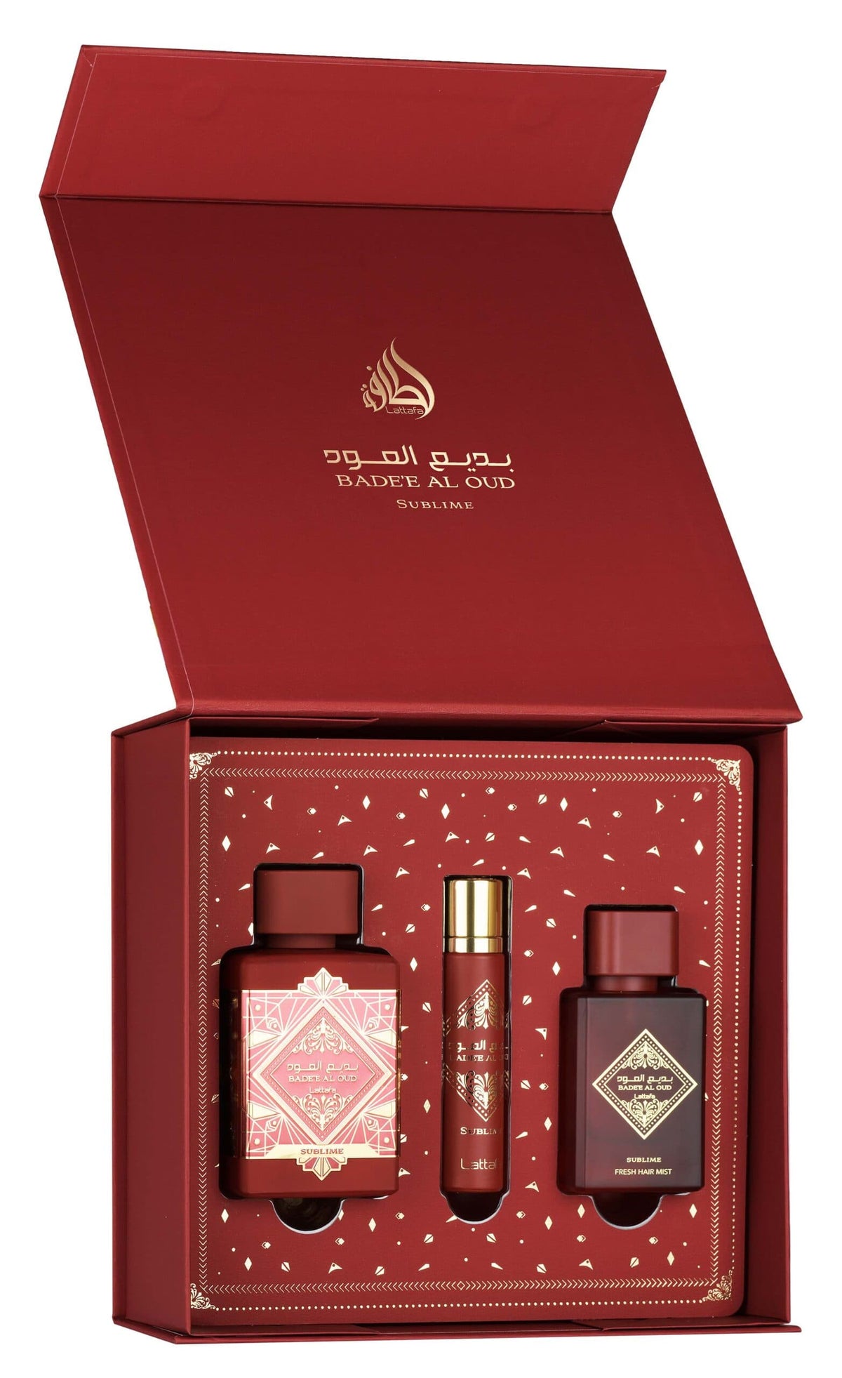 Lattafa Bade'e Al Oud Sublime cofanetto EDP 100 ml + 12 ml + hair mist 50 ml – profumo arabo unisex