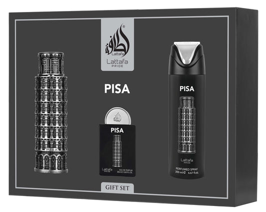 Lattafa Pride Pisa cofanetto EDP 100 ml + 20 ml + deodorante 200 ml – profumo arabo uomo