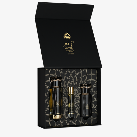 Lattafa Pride Teriaq Intense cofanetto EDP 100 ml + 12 ml + hair mist 50 ml – profumo arabo unisex