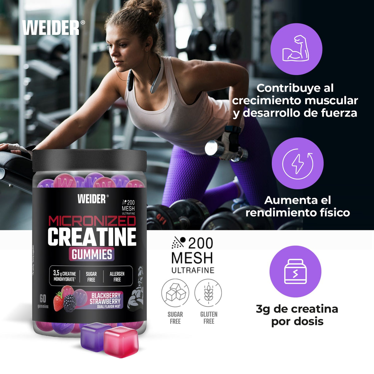 Weider Micronized Creatine Gummies – creatina monoidrato micronizzata in caramelle gommose